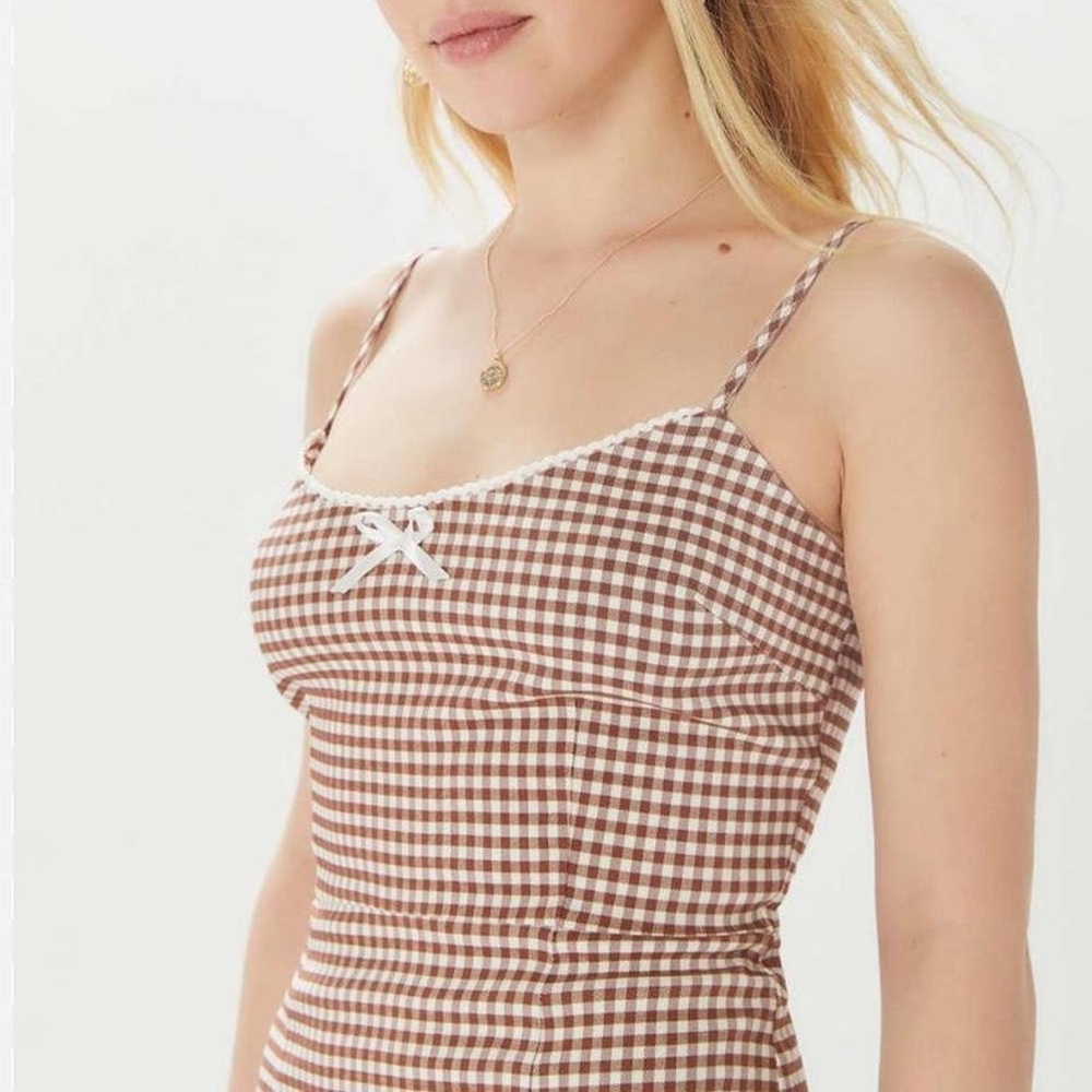 Urban Outfitters Brown Checkered Spaghetti Strap Dress